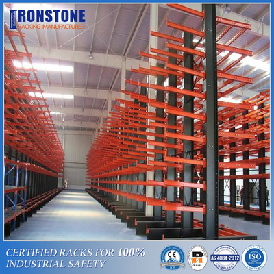 Double Side Arm Heavy Duty Cantilever Warehouse Racking Untuk Penyimpanan Material Besar
